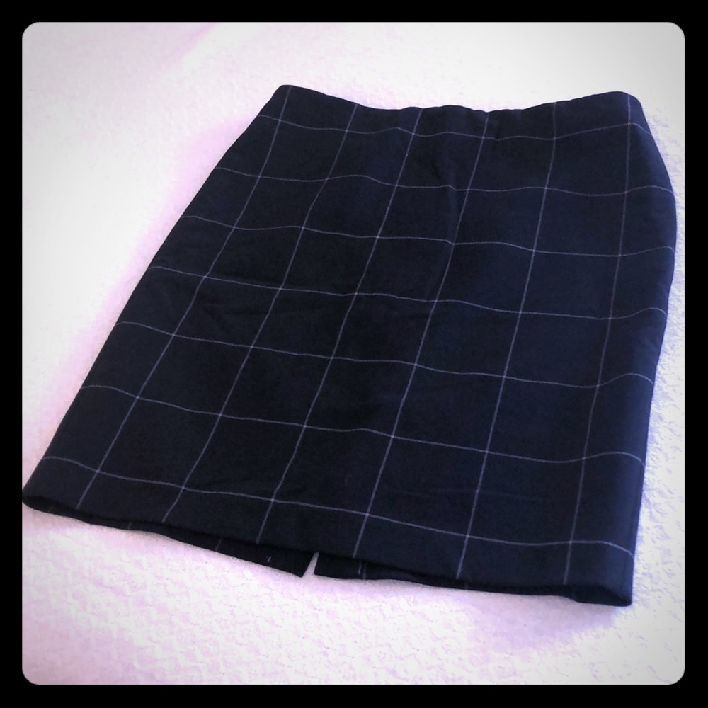 Ann Taylor Navy Windowpane Pencil Skirt Sz 16